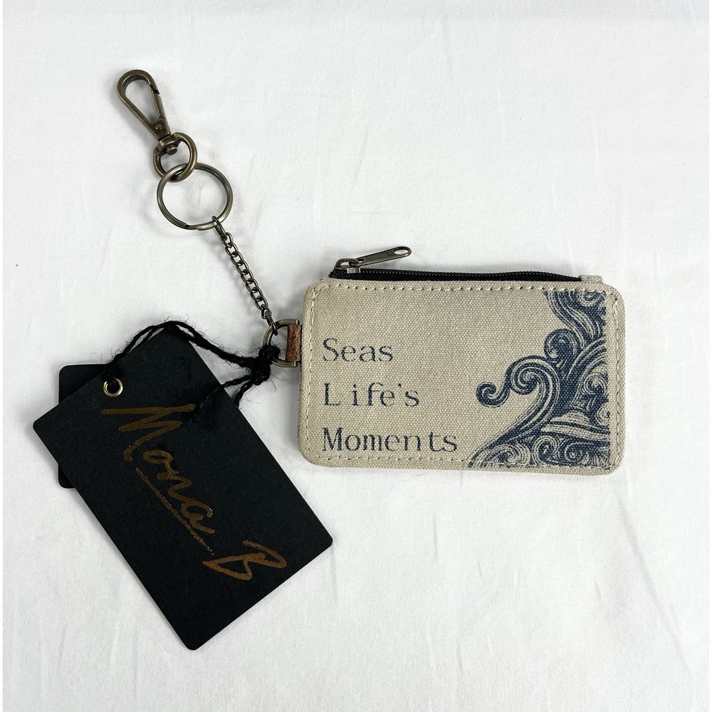 New Mona B Seas Life's Moments Coin Purse ID Pouch Keychain Upcycled Beach Boho